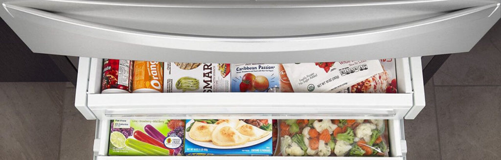 open freezer in bottom freezer fridge