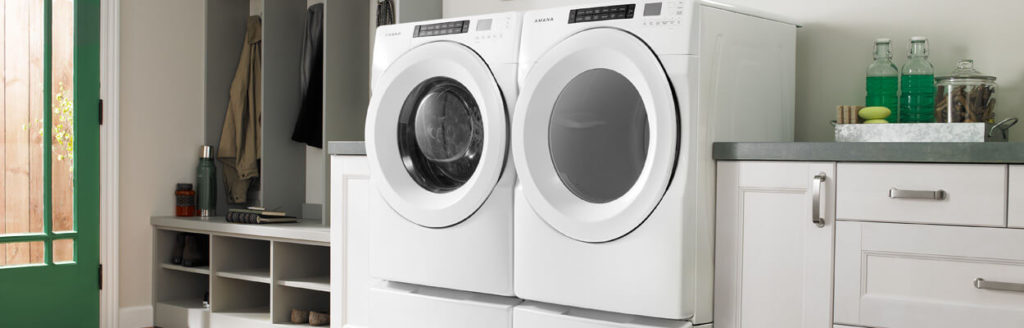 White Amana front-load washer dryer