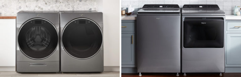 Front-load washer dryer and a top-load washer dryer